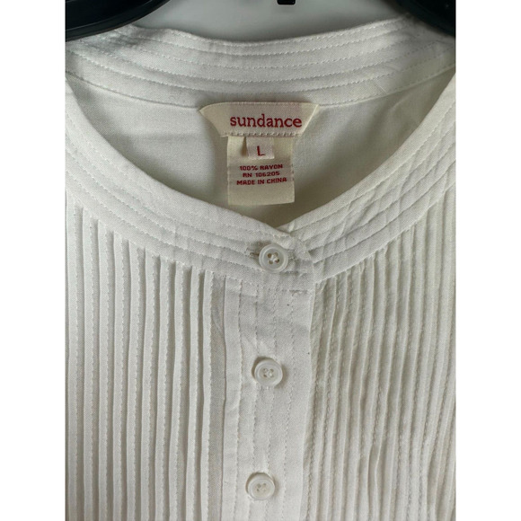 Sundance Pleated Pintuck Peasant Button Front Top White Long Sleeve Large HW8806 - Picture 8 of 9